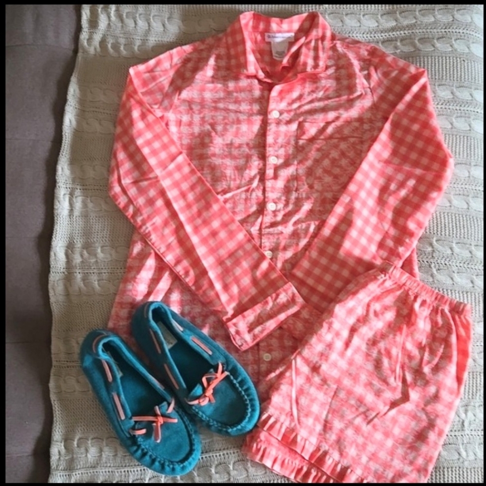 American Girl Tenny Grant's Gingham Pajamas w/ Moccasin Slippers - Girl's XL